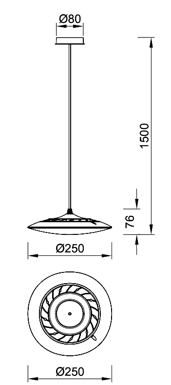Mantra Slim, černé závěsné svítidlo LED 16W 4000K, průměr 25cm_rozmery