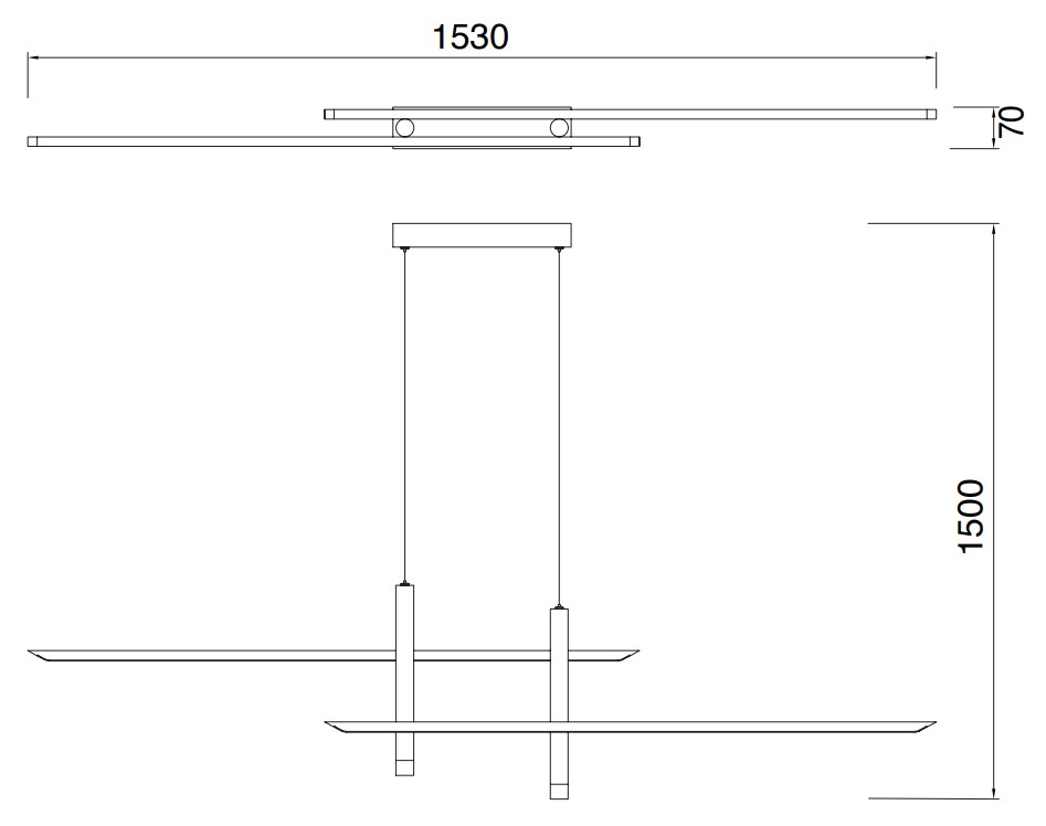 Mantra Esparta, moderní závěsné svítidlo LED 50W 3000K černá/zlatá, délka 153cm_rozmery
