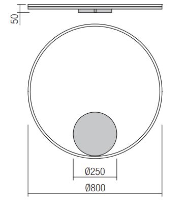Redo Orbit direct, nástěnné/stropní kruhové svítidlo, 55W LED 4000K stmívatelné DALI, černá, prům. 80cm_rozmery