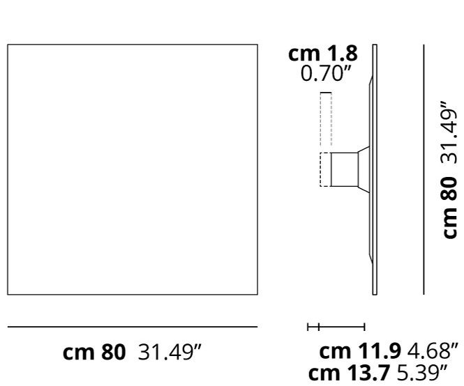 Lodes Puzzle Mega Square Large, červené svítidlo pro nepřímé osvětlení, 4x15W LED 2700K stmívatelné, 80x80cm_rozmery