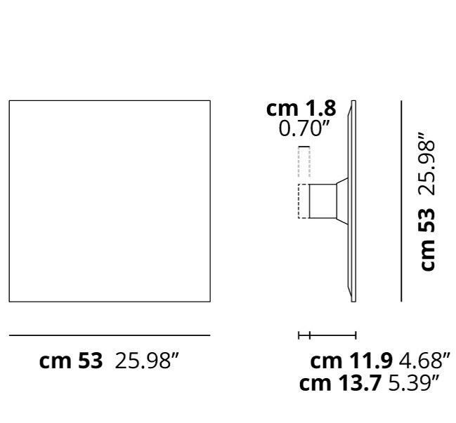 Lodes Puzzle Mega Square Small, červené svítidlo pro nepřímé osvětlení, 3x15W LED 2700K stmívatelné, 53x53cm_rozmery