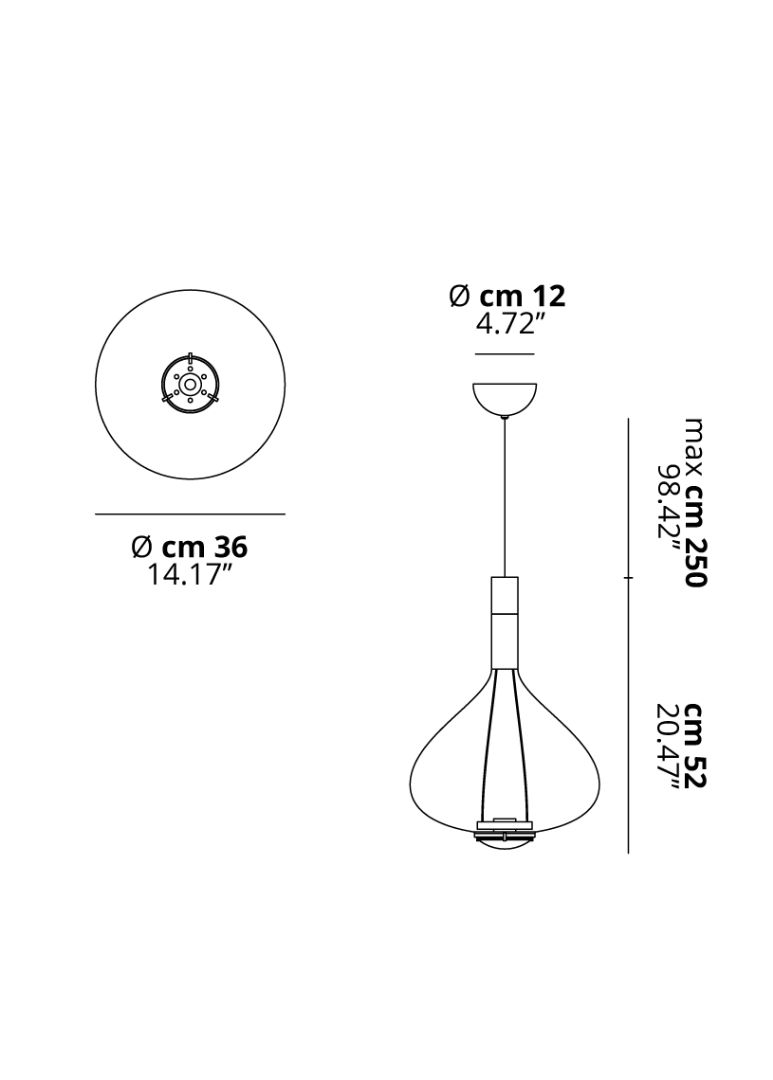 Lodes Sky-Fall Large, závěsné svítidlo z kouřového skla, 2x10W LED 3000K dim, výška 52cm_rozmery