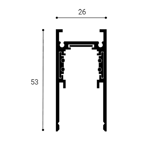 LED2 Mag track 48V, černá přisazená kolejnice pro magnetický systém, DALI, 200cm_rozmery
