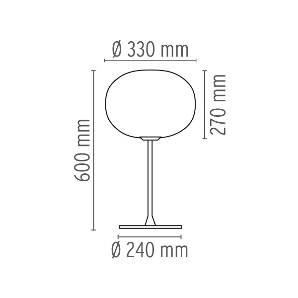 11130 3 flos glo ball t1 stolni lampa z triplexoveho skla se stmivacem 1x150w e27 vyska 60cm_rozmery