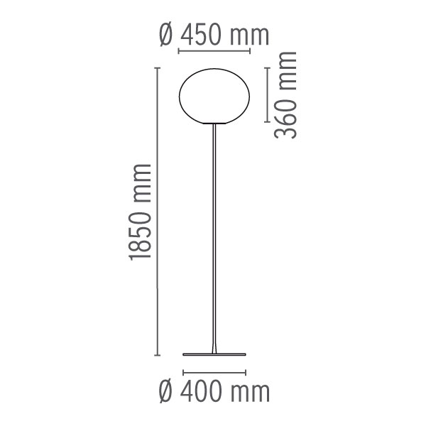 11151 7 flos glo ball f3 stojaci lampa z triplexoveho skla se stmivacem 1x205w e27 vyska 185cm_rozmery