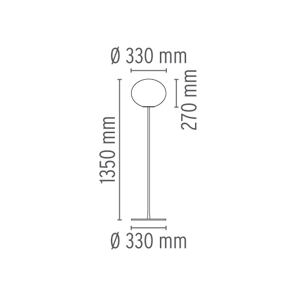 11154 7 flos glo ball f1 stojaci lampa z triplexoveho skla se stmivacem 1x150w e27 vyska 135cm_rozmery