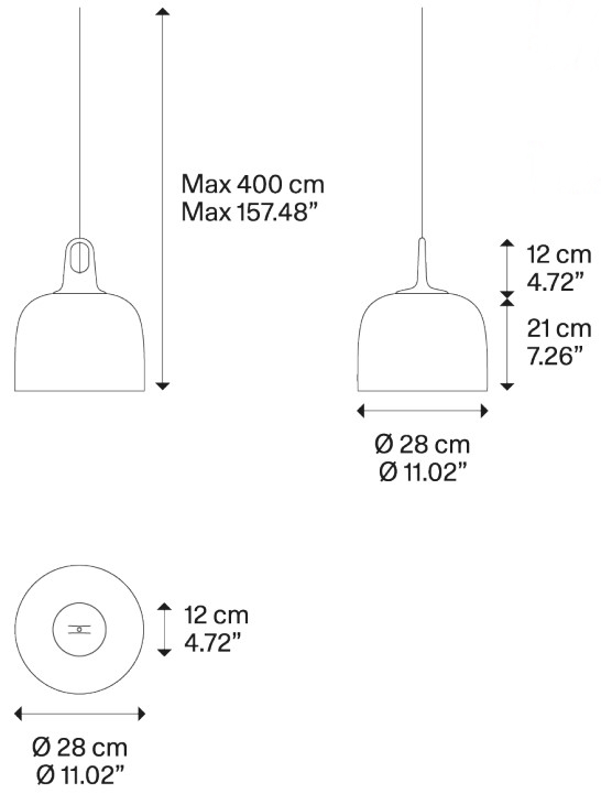 Lodes Jim Bell cluster, champagne s šedým hákem, 1x25W LED E27, prům. 28cm_rozmery