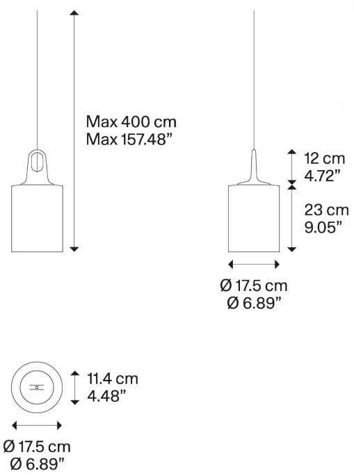 Lodes Jim Cylinder cluster, champagne se zlatým hákem, 1x25W LED E27, prům. 17,5cm_rozmery