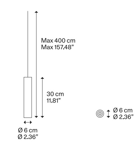 Lodes A-tube small, bronzové závěsné válcové svítidlo, 1x10W LED GU10, výška 30cm_rozmery