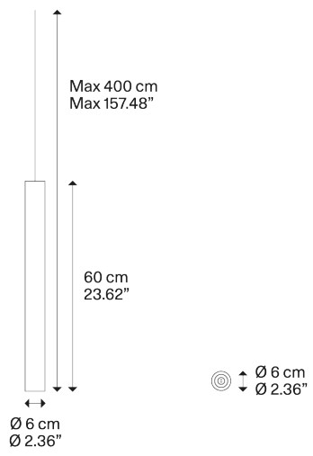 Lodes A-tube medium, bílé závěsné válcové svítidlo, 1x10W LED GU10, výška 60cm_rozmery
