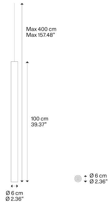 Lodes A-tube large, bronzové závěsné válcové svítidlo, 1x10W LED GU10, výška 100cm_rozmery