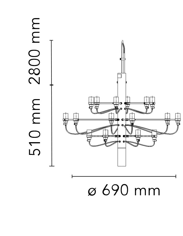 53574 2 flos 2097 18 luxusni matne cerne svitidlo 18x15w e14 cira prum 69cm vyska 51cm_rozmery