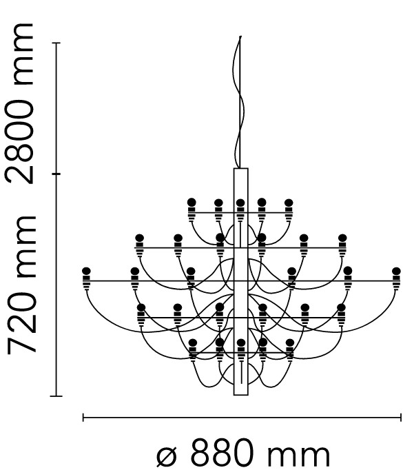 10803 2 flos 2097 30 luxusni matne cerne svitidlo 30x15w e14 cira prum 88cm vyska 72cm_rozmery