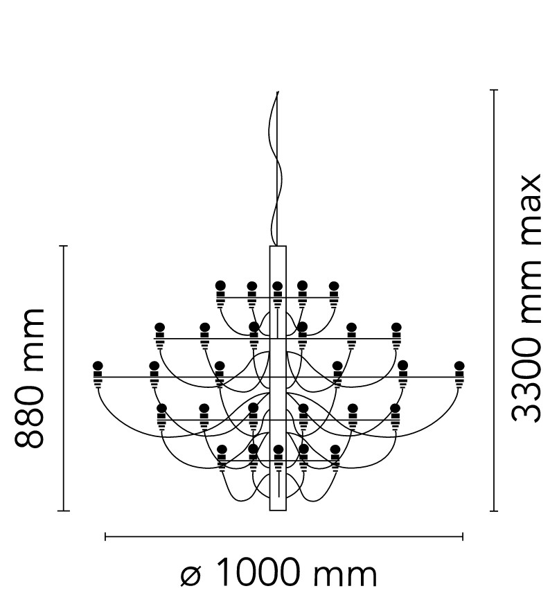 10812 3 flos 2097 50 luxusni matne cerne svitidlo 50x15w e14 matna cerna prum 100cm vyska 88cm_rozmery
