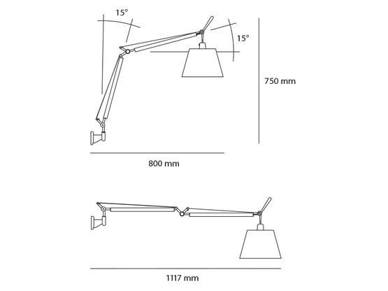 852 2 artemide tolomeo basculante 180 parette nastenna lampa do svorkovnice s vypinacem pergamenove stinitko 1x46w e27 max vyska 111 7cm_rozmery