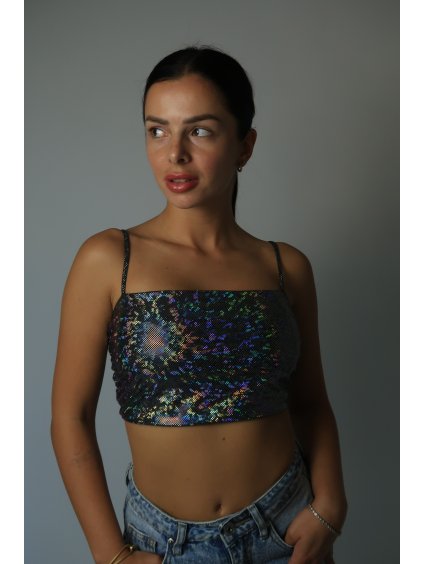 BLACK HOLOGRAPHIC TOP S RAMÍNKY