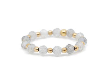 Labradoritový prsten se 14 kt zlatými kuličkami