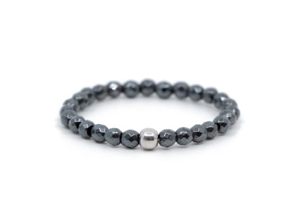 Hematitový prsten se stříbrnou kuličkou