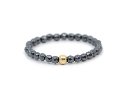 Hematitový prsten se 14 kt zlatou kuličkou
