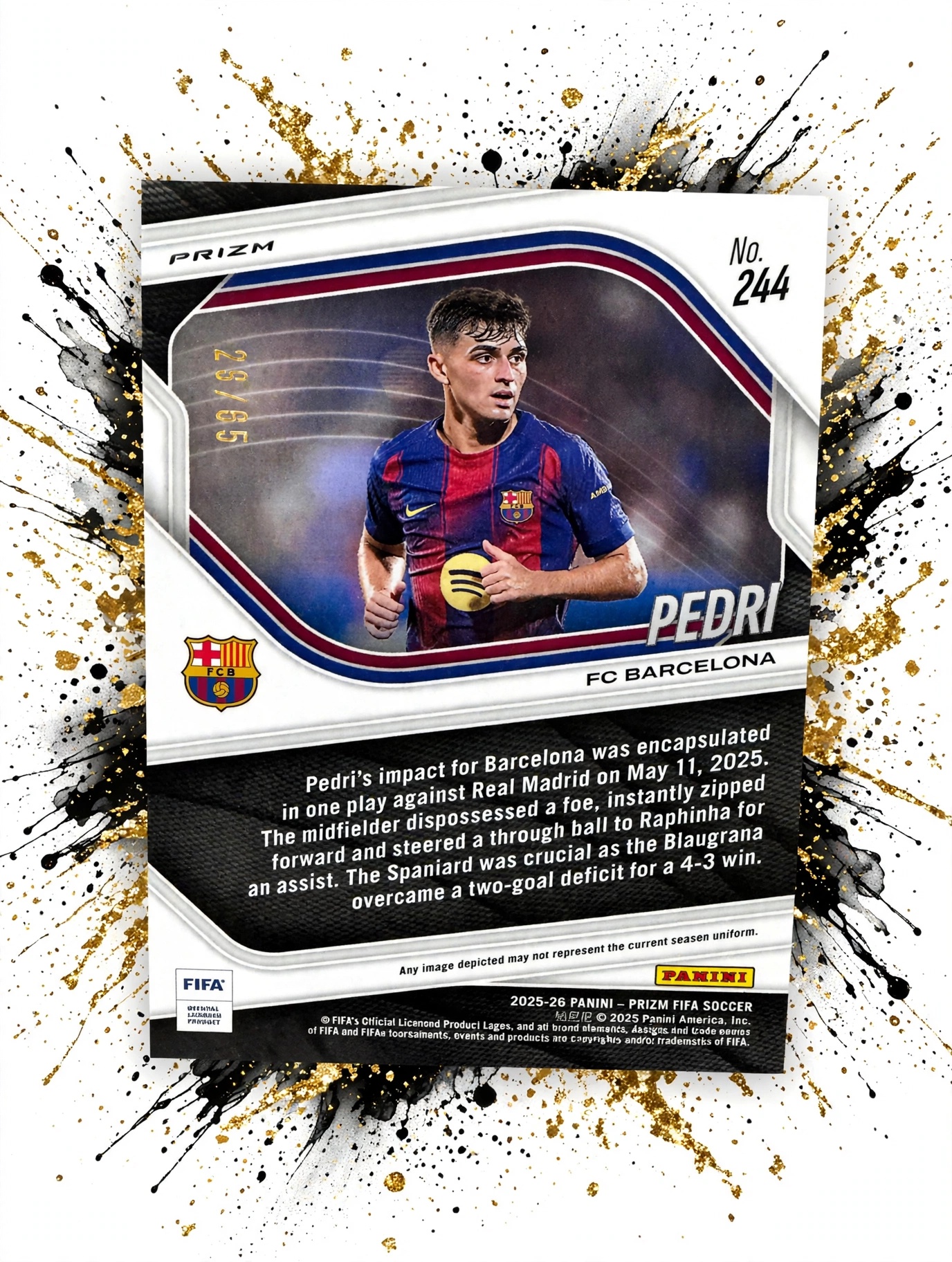 Pedri Panini Prizm FIFA Soccer 2025/26 26/65 – zadní strana