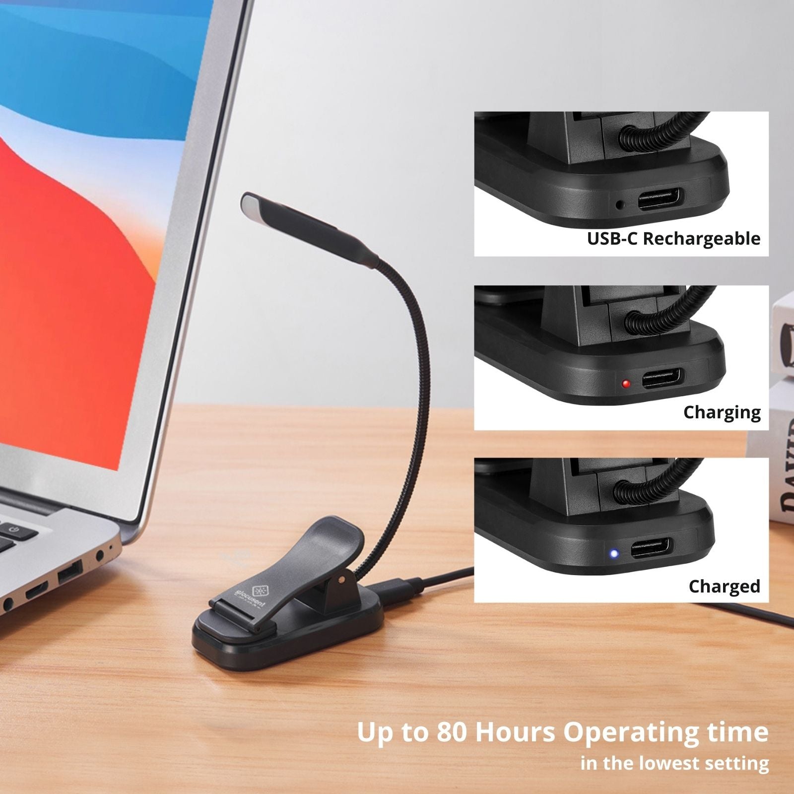 USB-C nabíjení čtecí lampičky Glocusent