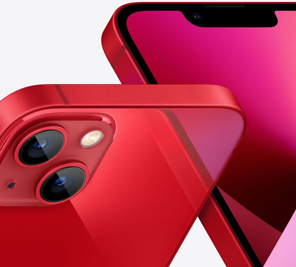 Apple iPhone 13, červený pohľad na fotoaparáty