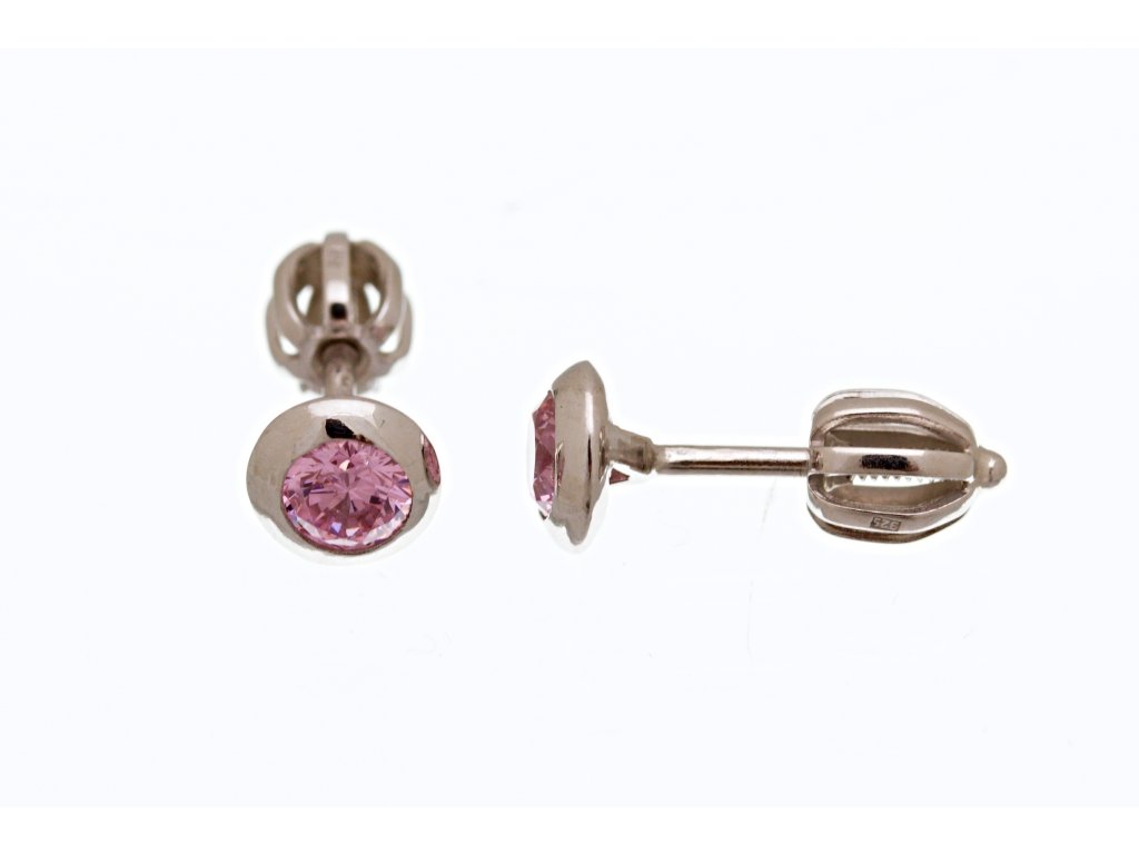 Náušnice stříbrné pecičky na šroubek růžové - a-diamond.eu jewels