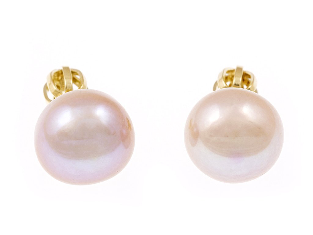 Zlaté náušnice na šroubek s růžovou perlou - a-diamond.eu jewels