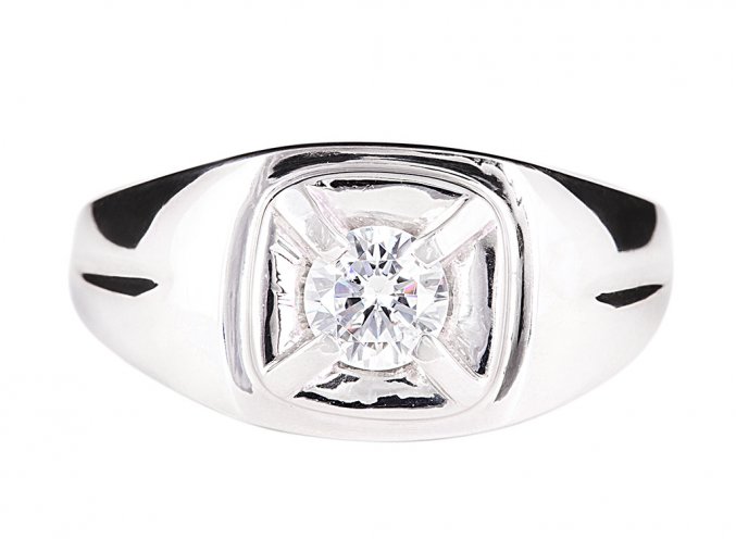 Pánský prsten stříbrný s vyrobeným briliantem
