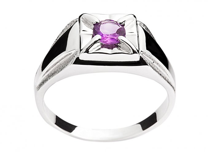 Pánský prsten stříbrný s přírodním ametystem