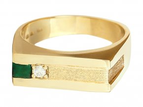Pánský zlatý prsten přírodním smaragdem a diamantem