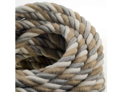 CREATIVE CABLES - 2XL Elektrický kabel 3x0,75 potažený jutou, bavlnou a lnem, průměr 24 mm (bílá/šedá/hnědá)