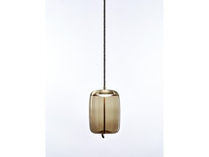 Brokis Knot Cilindro, Designové závěsné svítidlo, kouřová hnědá / mosaz / sklo LED 14W 2700K DIM