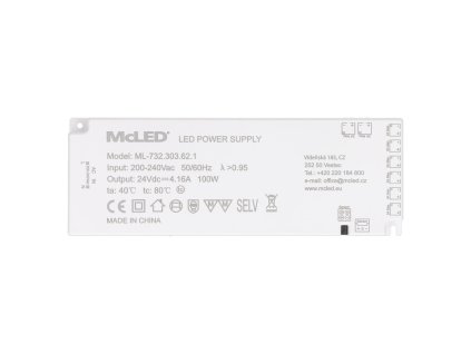 Ultra tenký, Smart LED napájecí zdroj, 100W/24 V/4,16A s 8 mini konektory 91505-FP max. 3 A/výstup, 200-240V AC, PF>0,95, bílý, řídící a synchronizační konektor, 201 x 71 x 18 mm