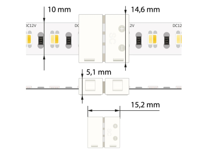 Spojka double white LED pásků šíře 10 mm, 3 piny