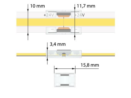 Spojka dvou jednobarevných LED pásků šíře 10 mm, 2 piny, max. 5,5A