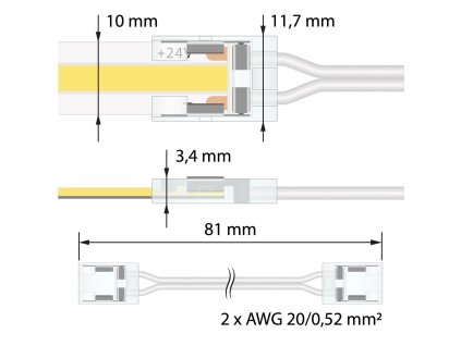 Flexibilní spojka dvou jednobarevných LED pásků šíře 10 mm, 2 piny, délka propoje 5 cm, max. 3,5 A