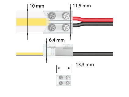 Připojovací šroubovací konektor jednobarevných LED pásků šíře 10 mm a kabelu (16-22 AWG), 2 piny, max. 6 A