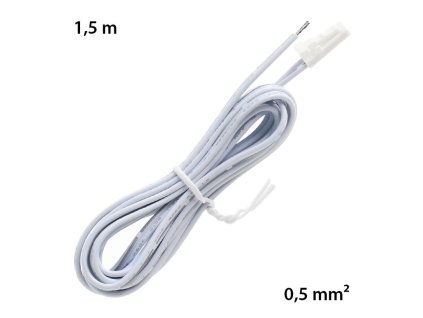 Připojovací kabel s 91505-MP konektorem (vidlice), 1,5m kabel AWG22/0,33mm2, bílý, volný konec 5mm, 12-24V max. 3A