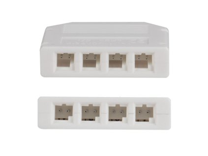 Rozbočovač 4 x FP - 1 x MP konektorem (vidlice), 0,1m kabel AWG20/0,5mm2, bílý max. 3A, rozměry: 41x10x38 mm