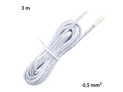 Připojovací kabel s 91505-MP konektorem (vidlice), 3m kabel AWG22/0,33mm2, bílý, volný konec 5mm, 12-24V max. 3A