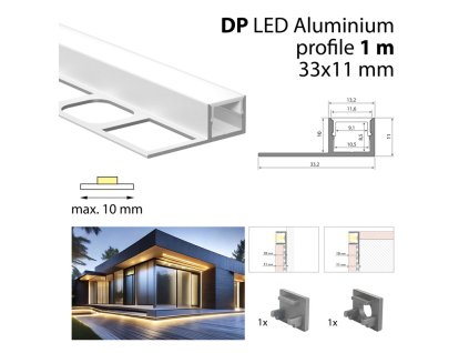 Hliníkový profil pro obklady a dlažbu DP 1m včetně mléčného difuzoru, 2x koncovka