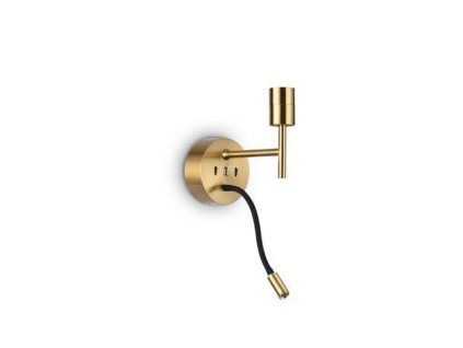 Nástěnné svítidlo Ideal Lux SET UP MAP2 OTTONE 259857 E27 1x60W + LED 3W 220lm 3000K IP20 21cm broušená mosaz - IDEALLUX