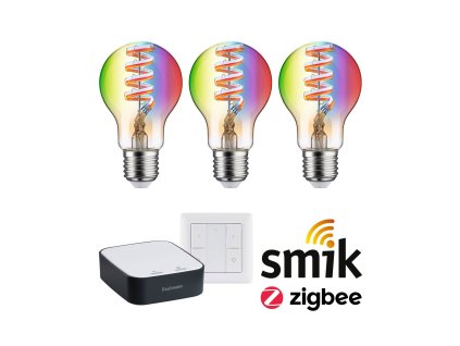 Startovací sada Smart Home Zigbee 3.0 LED žárovka Gateway + Filament 230V LED žárovka E27 RGBW + vypínač - PAULMANN