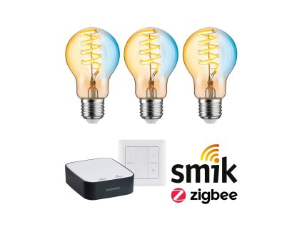 Startovací sada Zigbee 3.0 LED žárovka Filament E27 měnitelná bílá + Gateway smik + vypínač - PAULMANN