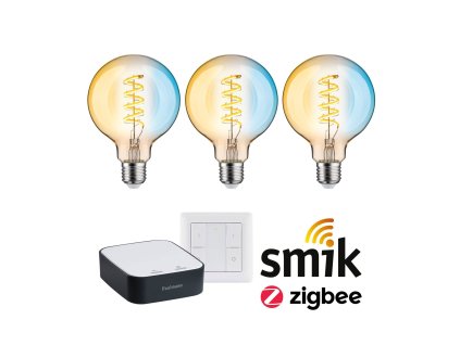 Startovací sada Zigbee 3.0 Smart Home smik Gateway + LED žárovka Filament G95 měnitelná bílá + vypínač - PAULMANN
