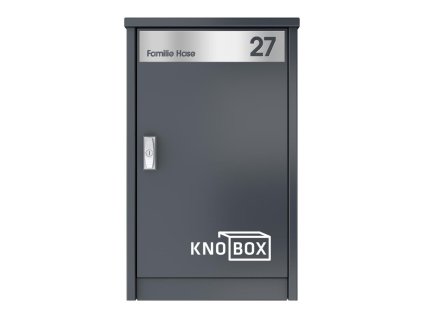 anthrazit paketbox knobox 10 beschriftungsblende freistehend in stelenoptik frontansicht 1