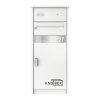 weiss paketbox knobox 12 beschriftungsblende freistehend in stelenoptik ein briefkasten klingeltaster und sprechsieb frontansicht