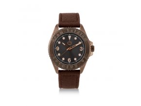 Unisex analogové hodinky s hnědým textilním řemínkem