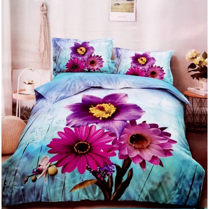 4dílné povlečení 3D DAISY Květ fialové